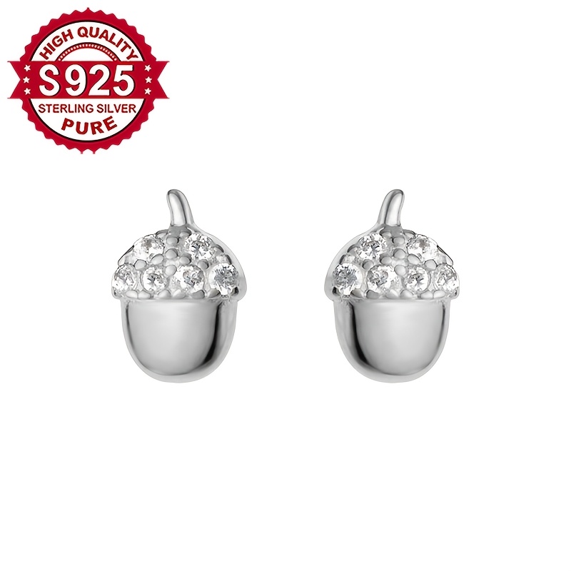 Women's S925 Silver Acorn Fruit Stud Earrings with Zirconia